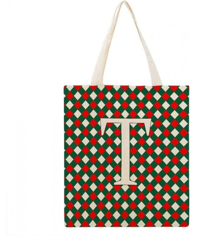 Initial Letter Monogram B Red and Green Buffalo Plaid Canvas Tote Bag with Handle Cute Book Bag Shopping Shoulder Bag for Wom...