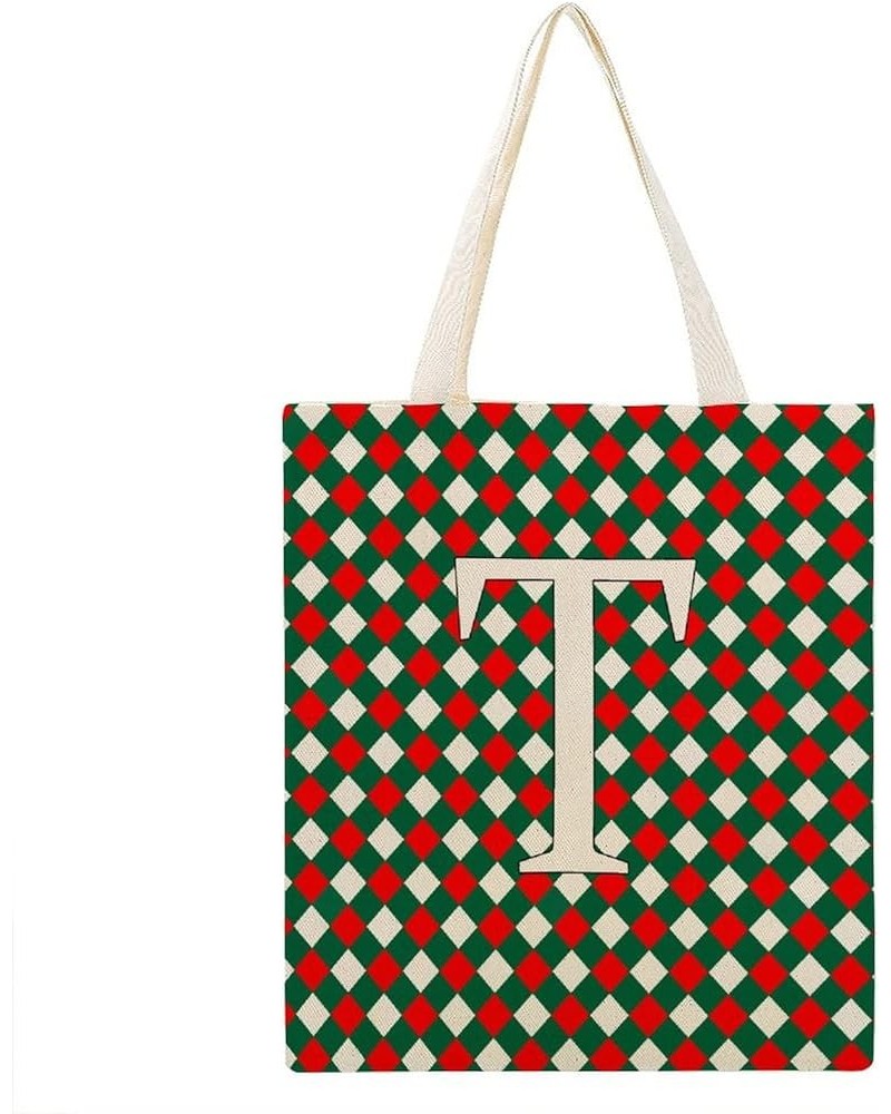 Initial Letter Monogram B Red and Green Buffalo Plaid Canvas Tote Bag with Handle Cute Book Bag Shopping Shoulder Bag for Wom...