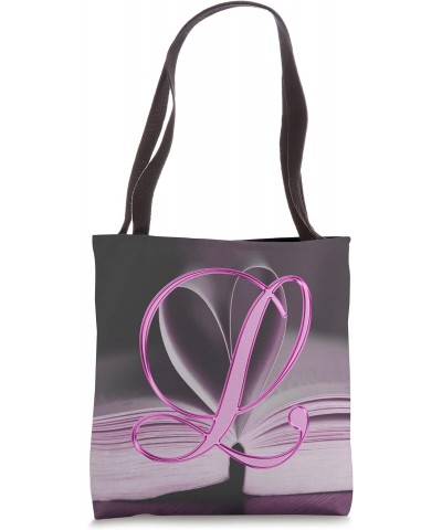 L Pink Heart Book Page Story Read Love Initial Letter Name Tote Bag $10.27 Totes