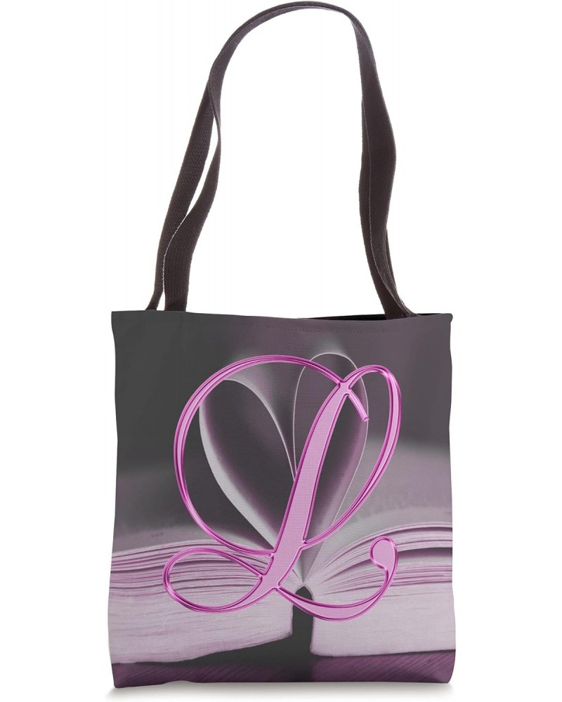 L Pink Heart Book Page Story Read Love Initial Letter Name Tote Bag $10.27 Totes