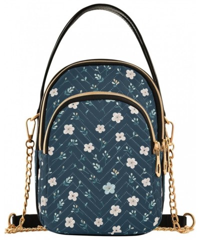 Cartoon Navy Blue Floral Women's Crossbody Handbags with Zipper, Casual Leather Cell Phone Purse Crossbody Bags for Ladies $1...