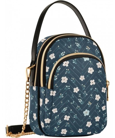 Cartoon Navy Blue Floral Women's Crossbody Handbags with Zipper, Casual Leather Cell Phone Purse Crossbody Bags for Ladies $1...