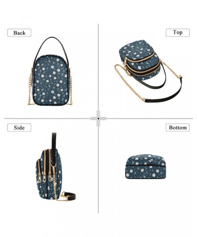 Cartoon Navy Blue Floral Women's Crossbody Handbags with Zipper, Casual Leather Cell Phone Purse Crossbody Bags for Ladies $1...