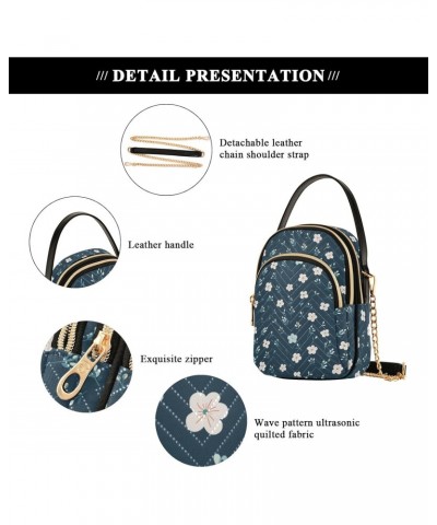 Cartoon Navy Blue Floral Women's Crossbody Handbags with Zipper, Casual Leather Cell Phone Purse Crossbody Bags for Ladies $1...