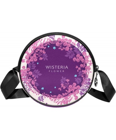 Wisteria Flower Crossbody Bag for Women Teen Girls Round Canvas Shoulder Bag Purse Tote Handbag Bag $10.50 Totes