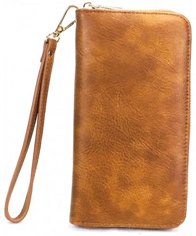 Faux Leather Wallet Zip Around clutch Passport Wallet with Check Book Holder Brown $9.71 Wallets