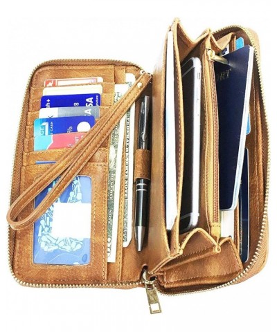 Faux Leather Wallet Zip Around clutch Passport Wallet with Check Book Holder Brown $9.71 Wallets