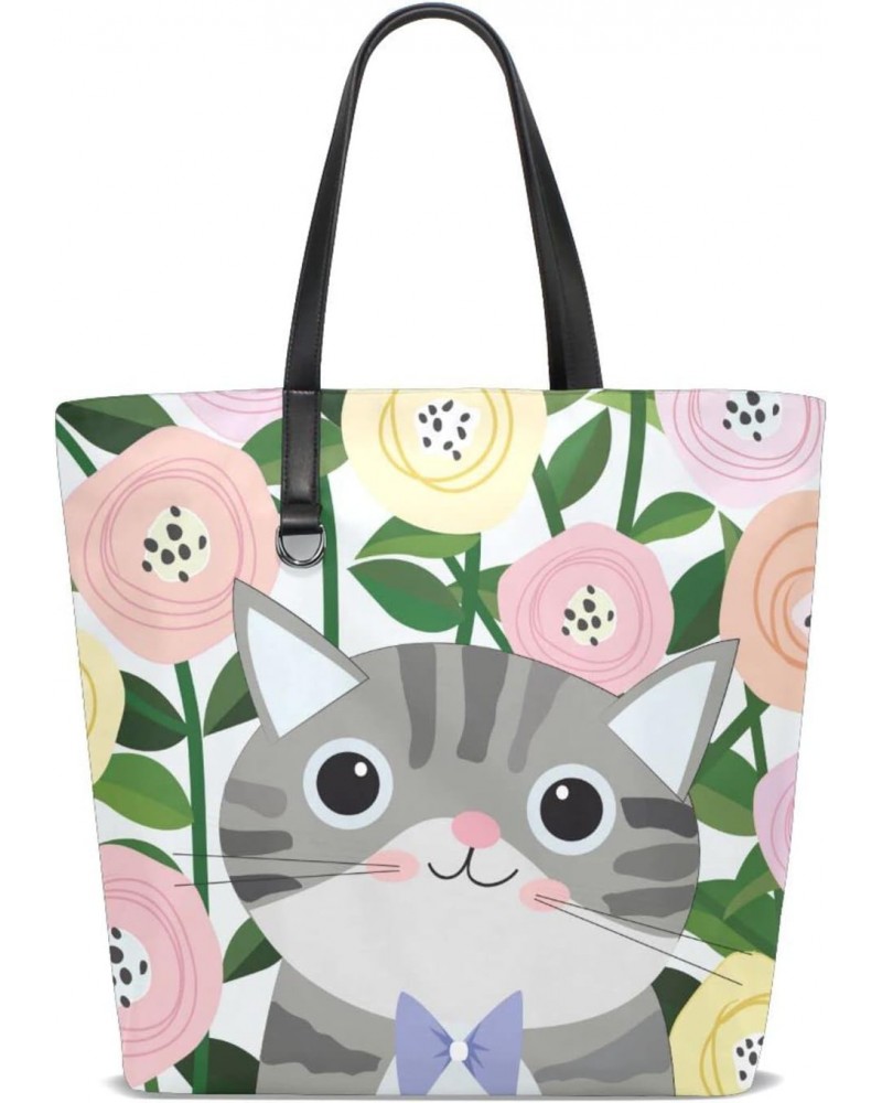 Tote Bag Double-Sided Use Handbag Purse Leather Top Handles Shoulder Bag for Travel Work Grocery Shopping Women & Girls Cat a...