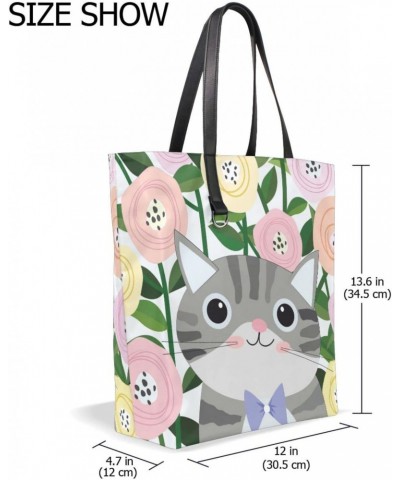 Tote Bag Double-Sided Use Handbag Purse Leather Top Handles Shoulder Bag for Travel Work Grocery Shopping Women & Girls Cat a...