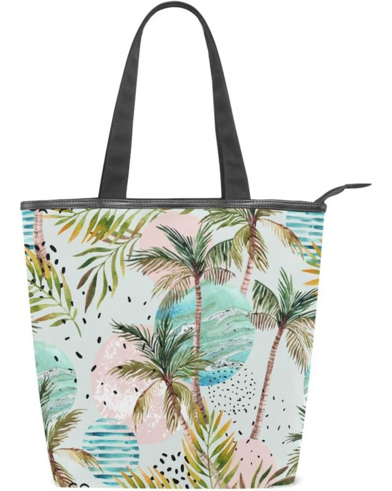 Tropical Palm Tree Tote Handbag for Women Tote Bag, Canvas + leather Shoulder Bag, Hobo bag, Satchel Purse(237ri1a) $13.74 Totes