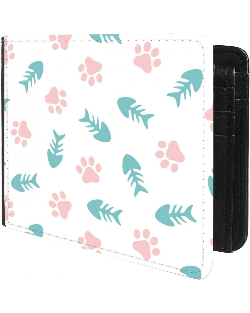 Unique Desige Pattern - Cat Paws and Fishbones, Slim Front Pocket Wallet Billfold RFID Blocking $8.75 Wallets