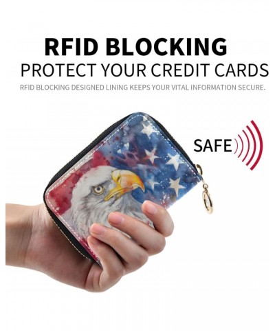 RFID Credit Card Holder American Usa Flag Leather With Zipper Card Case Wallet for Women Girls $9.49 Wallets