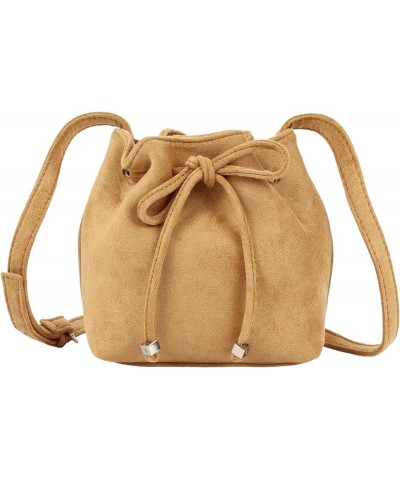 Women Faux Suede Winter Shoulder Crossbody Bag Barrel Shape Drawstring Satchel Purse 8.2 * 3.9 * 6.7 A-brown $15.50 Satchels