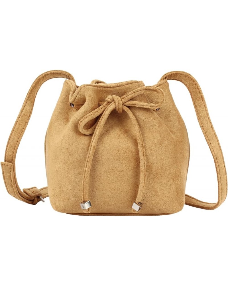 Women Faux Suede Winter Shoulder Crossbody Bag Barrel Shape Drawstring Satchel Purse 8.2 * 3.9 * 6.7 A-brown $15.50 Satchels