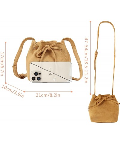 Women Faux Suede Winter Shoulder Crossbody Bag Barrel Shape Drawstring Satchel Purse 8.2 * 3.9 * 6.7 A-brown $15.50 Satchels