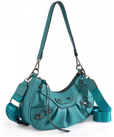 MEDIUM Shoulder Hobo Bags for Women Trendy Purses Leather Clutch Purse and Handbags Hobo-turquoise $10.50 Shoulder Bags