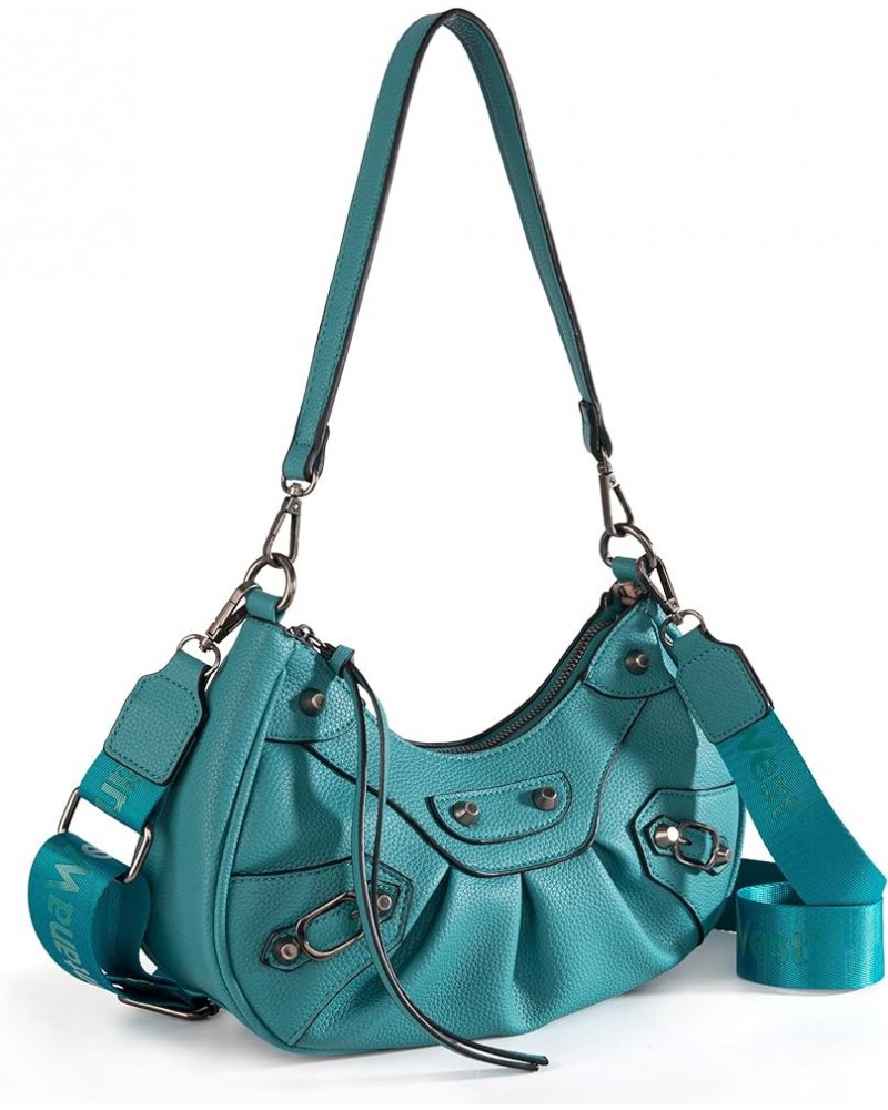 MEDIUM Shoulder Hobo Bags for Women Trendy Purses Leather Clutch Purse and Handbags Hobo-turquoise $10.50 Shoulder Bags