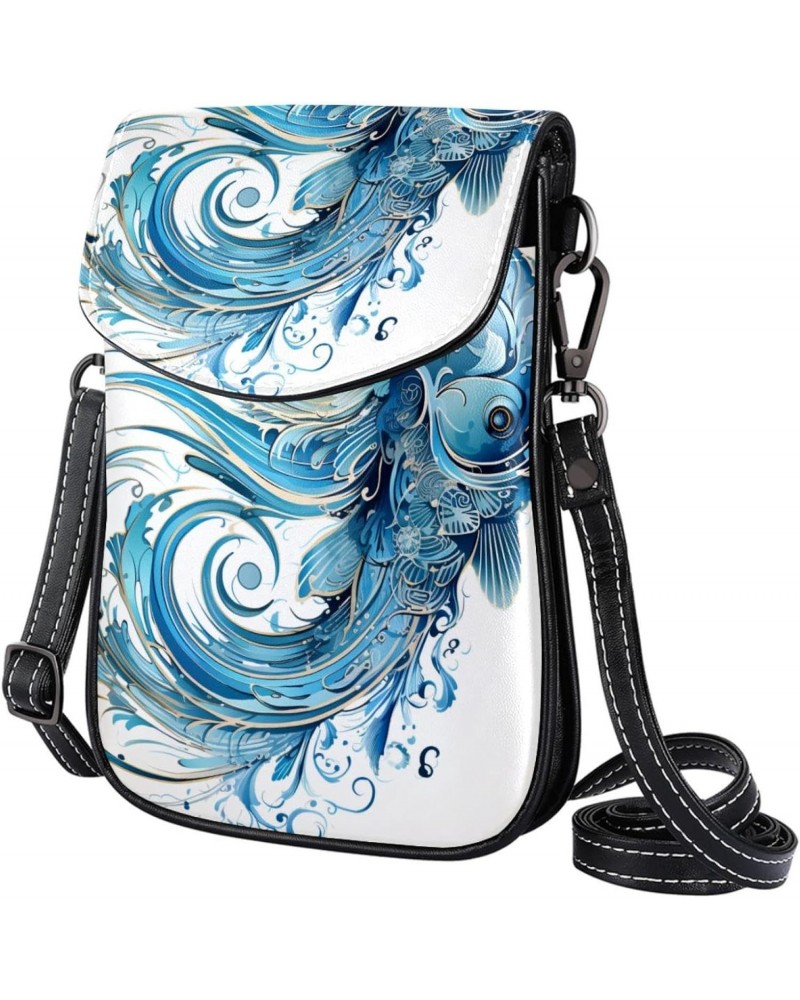 Crossbody Bags for Women,Crossbody Bag Men,Small Sling Bag,Blue Print Fish,Crossbody Purse $11.65 Crossbody Bags