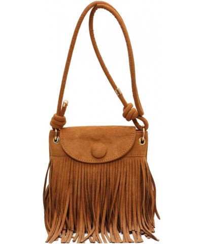 Small Hobo Fringe Hippie Crossbody Bag for Women Faux Suede Shoulder Bag Hobo Tassel Messenger Bag Boho Purse (Brown) Brown $...