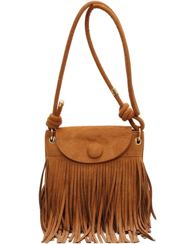 Small Hobo Fringe Hippie Crossbody Bag for Women Faux Suede Shoulder Bag Hobo Tassel Messenger Bag Boho Purse (Brown) Brown $...