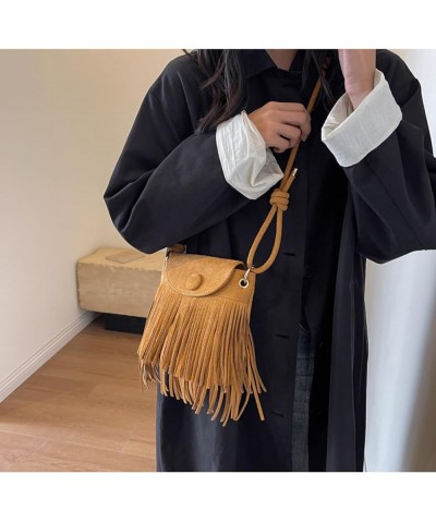 Small Hobo Fringe Hippie Crossbody Bag for Women Faux Suede Shoulder Bag Hobo Tassel Messenger Bag Boho Purse (Brown) Brown $...