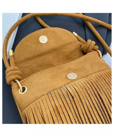 Small Hobo Fringe Hippie Crossbody Bag for Women Faux Suede Shoulder Bag Hobo Tassel Messenger Bag Boho Purse (Brown) Brown $...