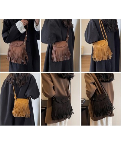 Small Hobo Fringe Hippie Crossbody Bag for Women Faux Suede Shoulder Bag Hobo Tassel Messenger Bag Boho Purse (Brown) Brown $...