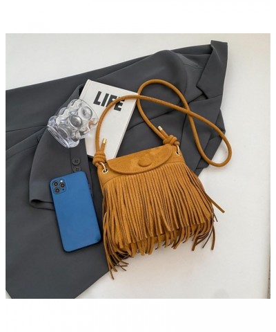 Small Hobo Fringe Hippie Crossbody Bag for Women Faux Suede Shoulder Bag Hobo Tassel Messenger Bag Boho Purse (Brown) Brown $...