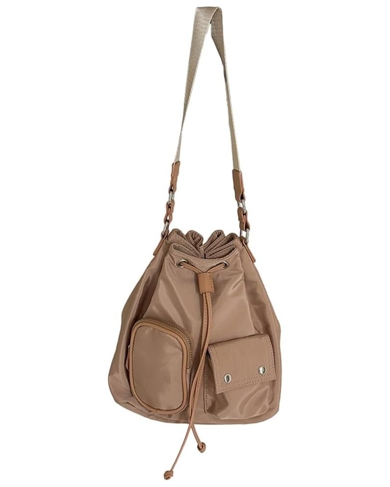 Fashionable and Comfortable Nylon Bucket Bag for Women Durable and Spacious Shoulder Bags Female Crossbody Bag Apricot $16.15...