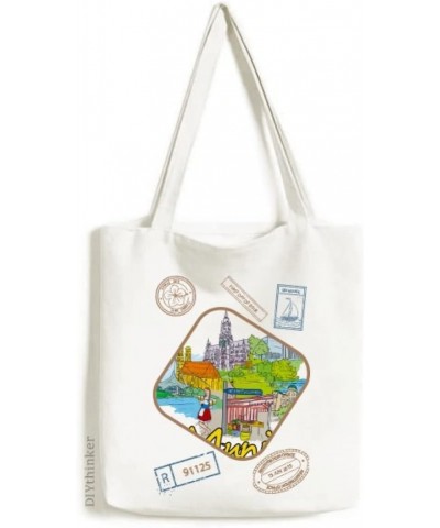 Germany Munchen Landmark Architecture Stamp Shopping Ecofriendly Storage Canvas Tote Bag $16.73 Totes