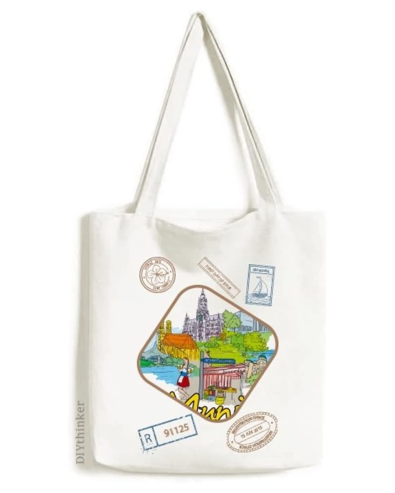 Germany Munchen Landmark Architecture Stamp Shopping Ecofriendly Storage Canvas Tote Bag $16.73 Totes