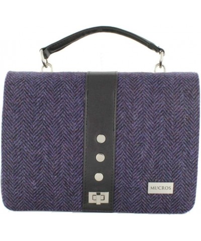 Ladies Handbag - Fiona Style - Wool & PU Leather - Made in Ireland Purple Herringbone $46.20 Handbags