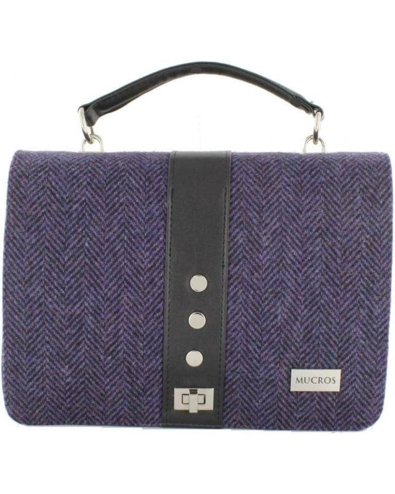 Ladies Handbag - Fiona Style - Wool & PU Leather - Made in Ireland Purple Herringbone $46.20 Handbags