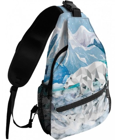 Sling Bag Crossbody Sling Backpack Reflection of Polar Bear Glacier on Marble Waterproof Chest Bag Daypack Shoulder Bag for H...