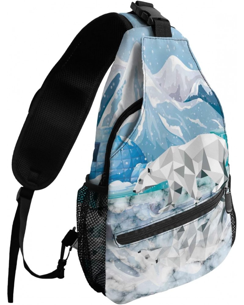 Sling Bag Crossbody Sling Backpack Reflection of Polar Bear Glacier on Marble Waterproof Chest Bag Daypack Shoulder Bag for H...