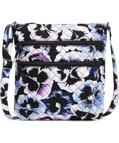 Cotton Triple Zip Hipster Crossbody Purse Plum Pansies - Recycled Cotton $23.85 Crossbody Bags