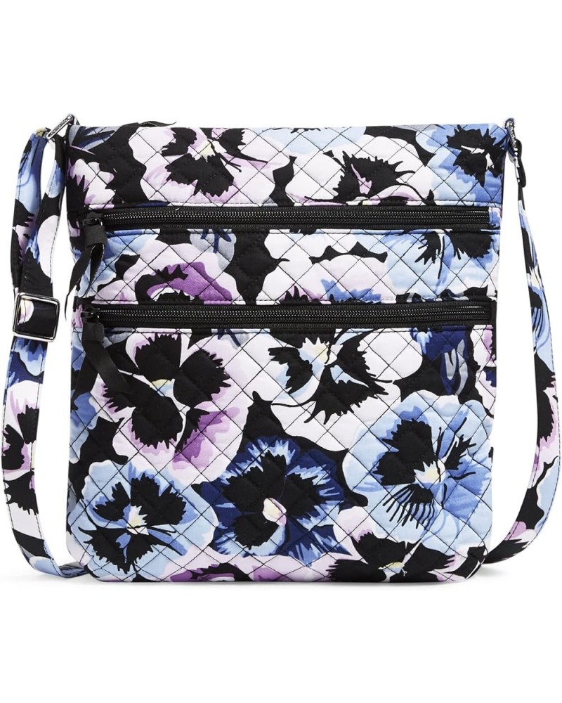 Cotton Triple Zip Hipster Crossbody Purse Plum Pansies - Recycled Cotton $23.85 Crossbody Bags