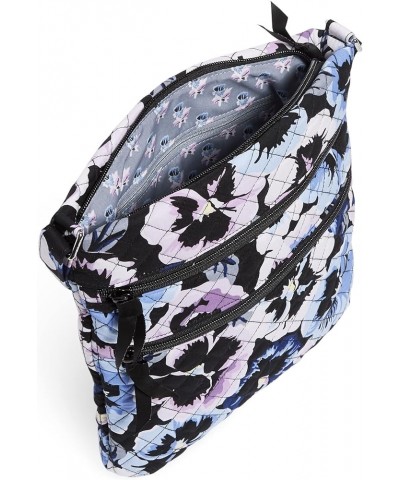 Cotton Triple Zip Hipster Crossbody Purse Plum Pansies - Recycled Cotton $23.85 Crossbody Bags