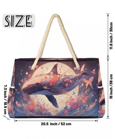 Multicolored Flower Whale Beach Bags for Women Large Tote Bag with Zipper and Pockets Waterproof Sandproof Accessories Swim P...