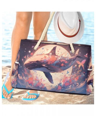 Multicolored Flower Whale Beach Bags for Women Large Tote Bag with Zipper and Pockets Waterproof Sandproof Accessories Swim P...