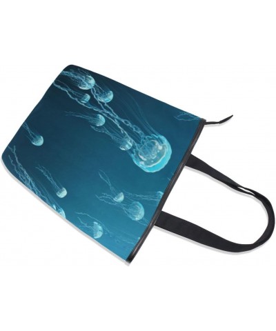 Tote Bag Ocean Blue Jellyfish Canvas Zippered Tote Handbag for Women with 2 Interior Pockets $9.43 Totes