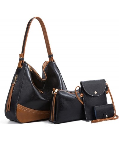 Handbag for Women Wallet Fashion Tote Bag Shoulder Bags Hobo Bags Top Handle Satchel 4pcs Purse Set Black $14.69 Totes