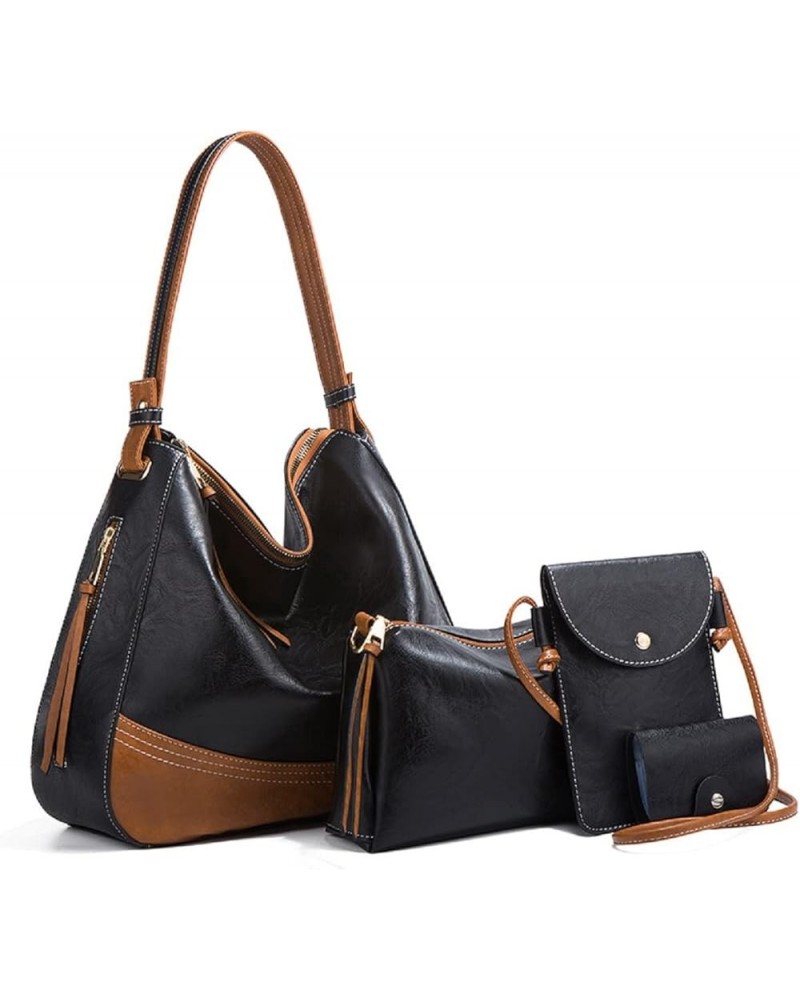 Handbag for Women Wallet Fashion Tote Bag Shoulder Bags Hobo Bags Top Handle Satchel 4pcs Purse Set Black $14.69 Totes