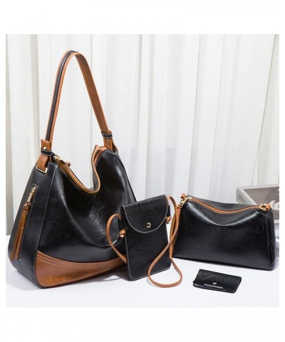 Handbag for Women Wallet Fashion Tote Bag Shoulder Bags Hobo Bags Top Handle Satchel 4pcs Purse Set Black $14.69 Totes