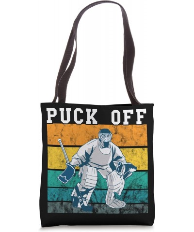 Ice Hockey Puck Off Hockey Player Retro Vintage Sunset Tote Bag $10.24 Totes