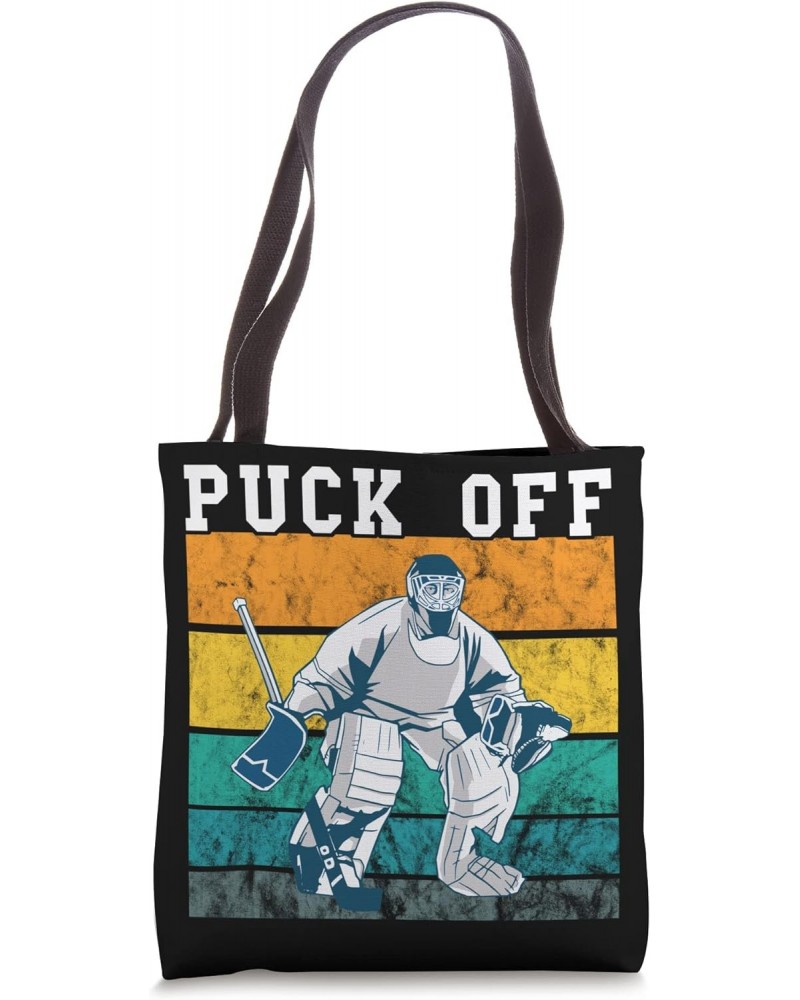 Ice Hockey Puck Off Hockey Player Retro Vintage Sunset Tote Bag $10.24 Totes