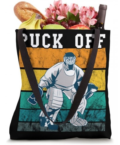 Ice Hockey Puck Off Hockey Player Retro Vintage Sunset Tote Bag $10.24 Totes