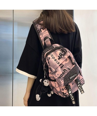 Sling Bag for Men Women Small Shoulder Bag with Cute Pendant Crossbody Bag Travel Casual Chest Bags Purse Pink $14.34 Crossbo...