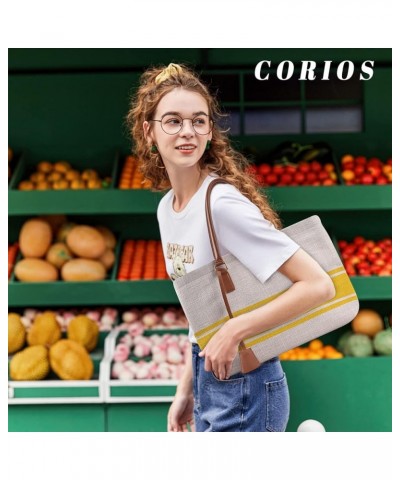 Women Handbag Canvas Tote Bag Large Capacity Shoulder Bag Casual Top Handle Bag Chic Bags for Shopping Yellow $26.14 Totes