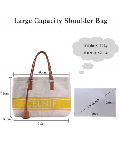 Women Handbag Canvas Tote Bag Large Capacity Shoulder Bag Casual Top Handle Bag Chic Bags for Shopping Yellow $26.14 Totes